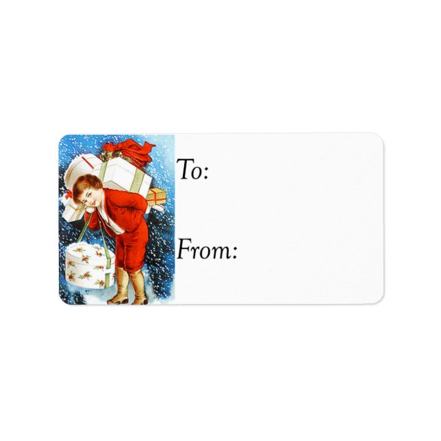 Vintage Young Girl With Christmas Gifts Gift Tag (Front)