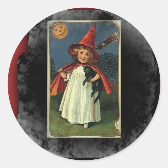 Vintage Young Halloween Witch Classic Round Sticker (Front)