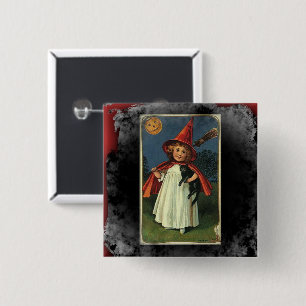 Vintage Young Halloween Witch Eerie Background 15 Cm Square Badge