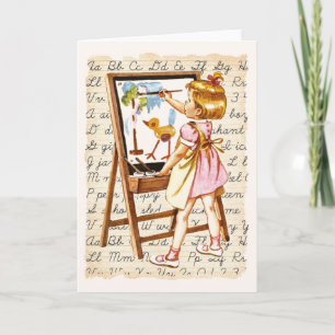 Vintage Young School Girl Note Card