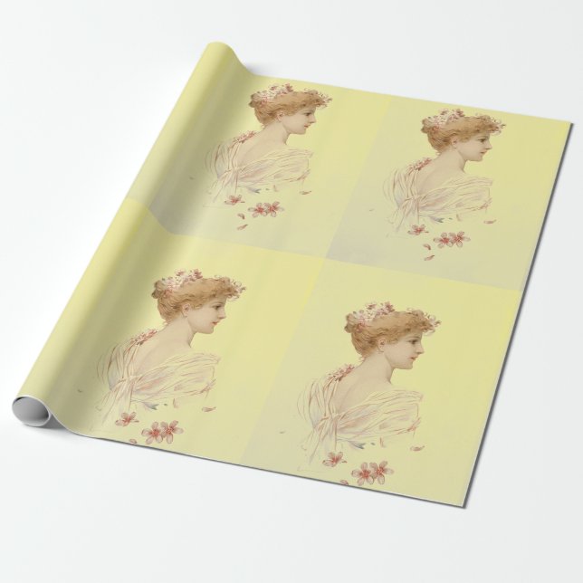 Vintage Young Woman Wrapping Paper (Unrolled)