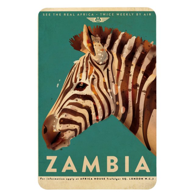 Vintage Zambia Zebra Travel Magnet (Vertical)