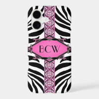 Vintage Zebra Art Deco Pink Diamond Monogram