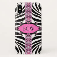 Vintage Zebra Art Deco Pink Diamond Monogram