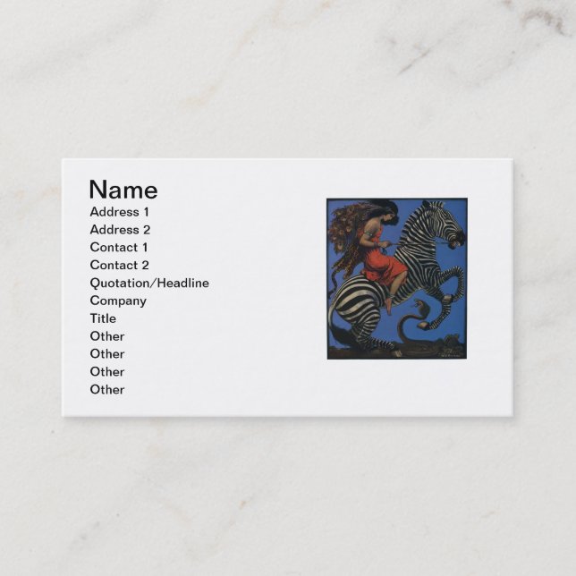 Vintage Zebra Art Nouveau Woman Business Card (Front)
