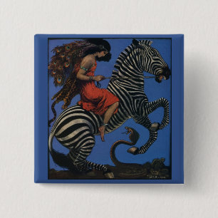 Vintage Zebra Art Nouveau Woman Life 1922 15 Cm Square Badge