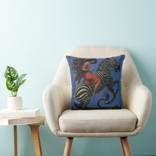 Vintage Zebra Art Nouveau Woman Life 1922 Cushion