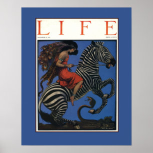 Vintage Zebra Art Nouveau Woman Life 1922 Poster