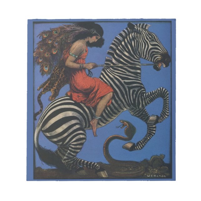Vintage Zebra Art Nouveau Woman Notepad (Front)