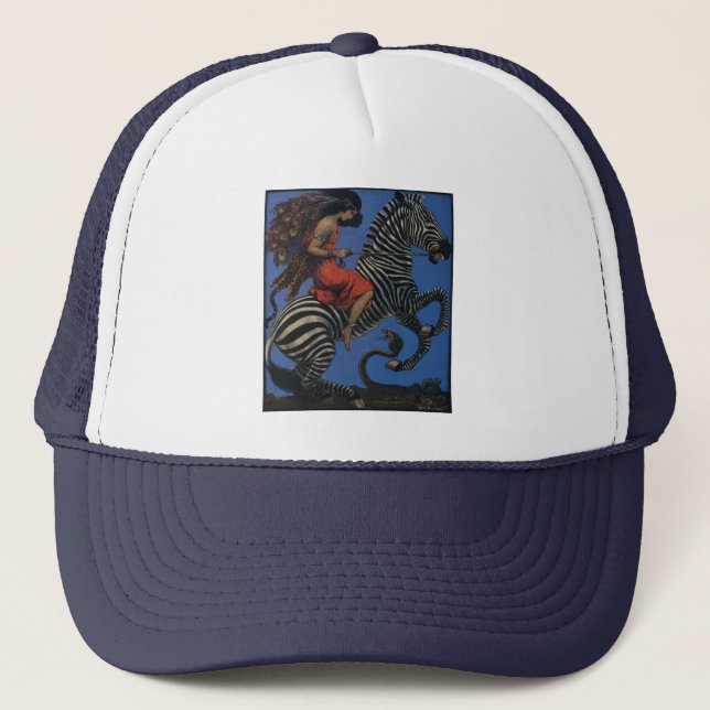 Vintage Zebra Art Nouveau Woman Trucker Hat (Front)