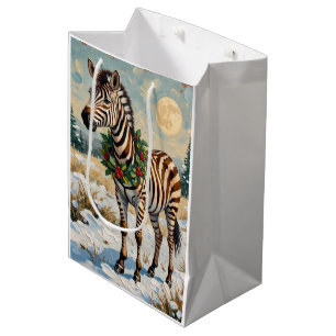 Vintage Zebra in Snowy Christmas Field Medium Gift Bag