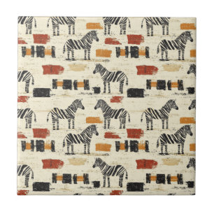 Vintage Zebra Pattern Rustic Boho Safari Print Ceramic Tile