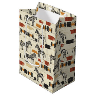 Vintage Zebra Pattern Rustic Boho Safari Print Medium Gift Bag