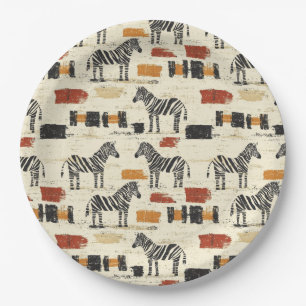 Vintage Zebra Pattern Rustic Boho Safari Print Paper Plate