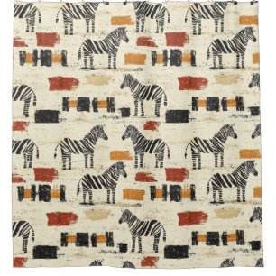 Vintage Zebra Pattern Rustic Boho Safari Print Shower Curtain