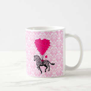Vintage zebra & pink heart balloons coffee mug