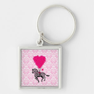 Vintage zebra & pink heart balloons key ring
