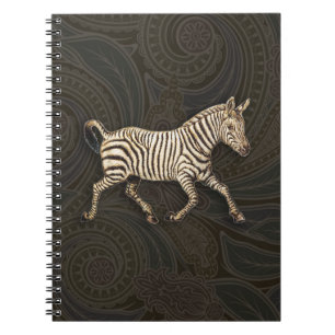 Vintage zebra running with paisley design notebook