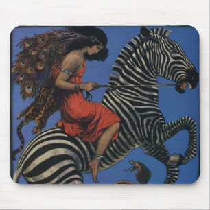 Vintage Zebra with Art Nouveau Woman Rider Mouse Pad
