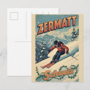 Vintage ZERMATT ski Switzerland nature gifts Postcard
