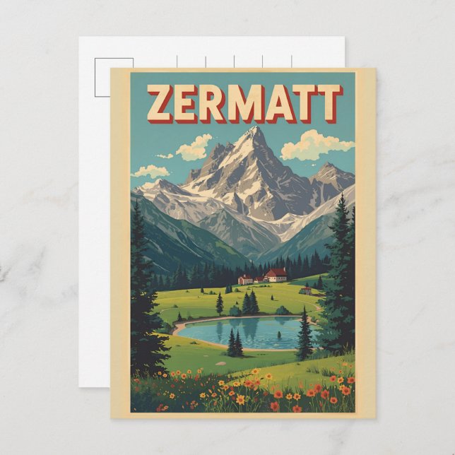 Vintage ZERMATT ski Switzerland nature gifts Postcard (Front/Back)