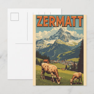 Vintage ZERMATT ski Switzerland nature gifts Postcard