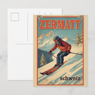 Vintage ZERMATT ski Switzerland nature gifts Postcard