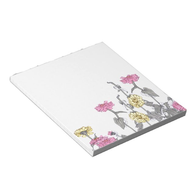 Vintage Zinnia Flowers Wildflowers Notepad (Angled)