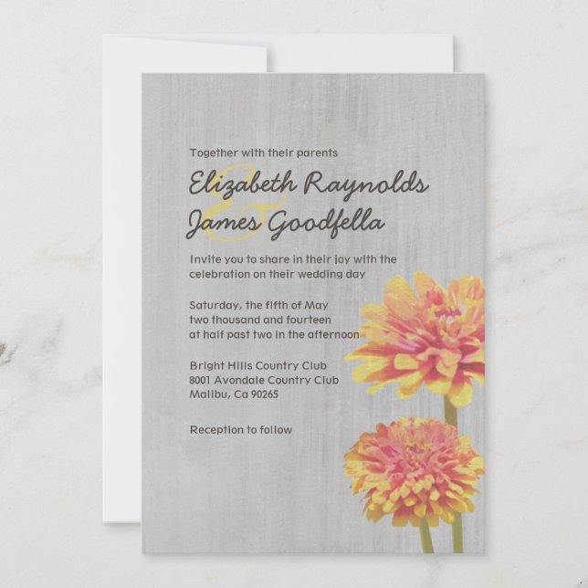Vintage Zinnia Wedding Invitations (Front)