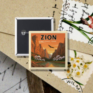 Vintage Zion National Park 15 Cm Square Badge