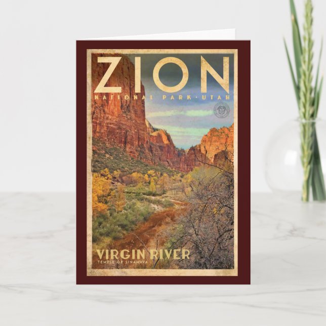 Vintage Zion National Park Greeting Cards (Front)