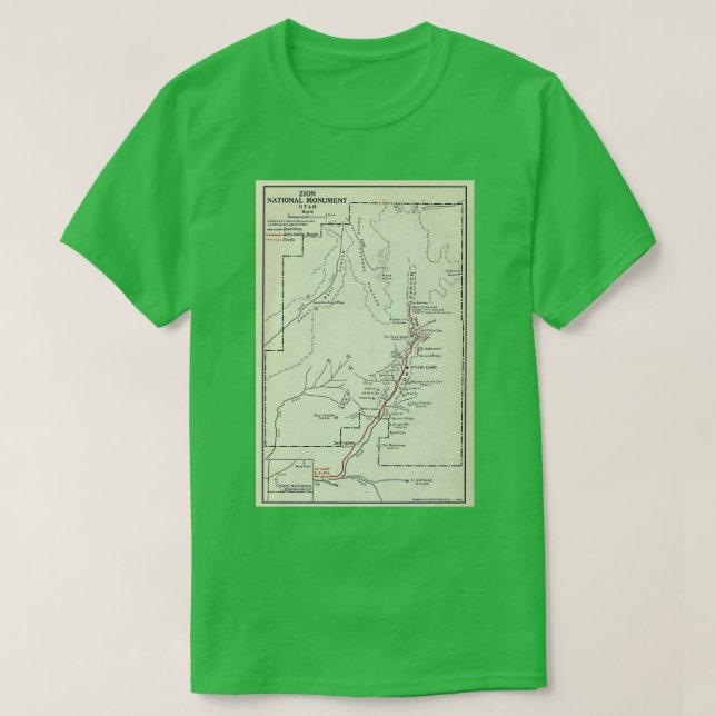 Vintage Zion National Park Map 1920 T-Shirt (Design Front)