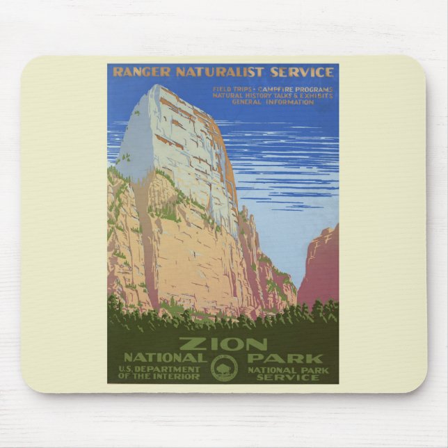 Vintage Zion National Park Poster Mouse Pad (Front)