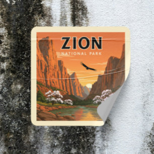 Vintage Zion National Park Square Sticker