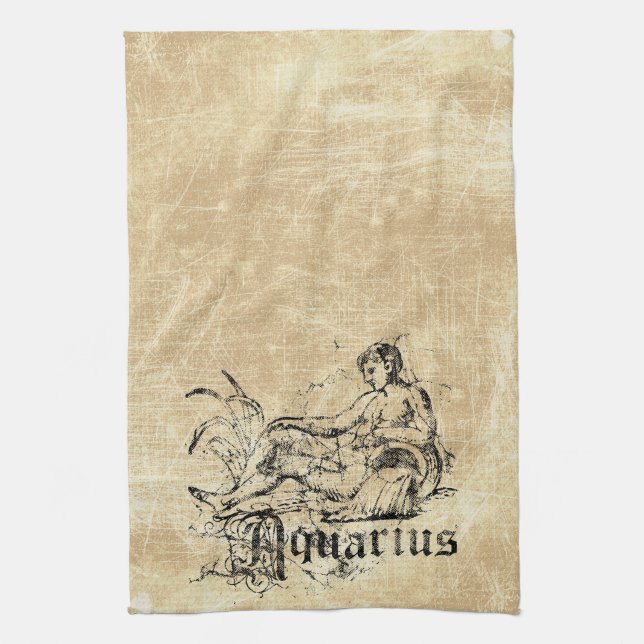 Vintage Zodiac Aquarius Tea Towel (Vertical)