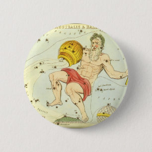 Vintage Zodiac, Astrology Aquarius Constellation 6 Cm Round Badge