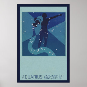 Vintage Zodiac Astrology, Aquarius Constellation Poster