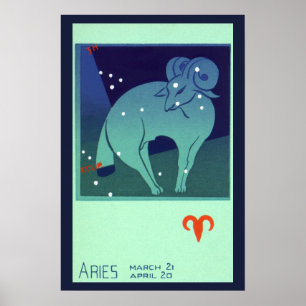 Vintage Zodiac, Astrology Aries Ram Constellation Poster