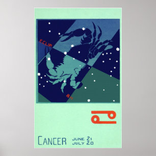 Vintage Zodiac Astrology Cancer Crab Constellation Poster