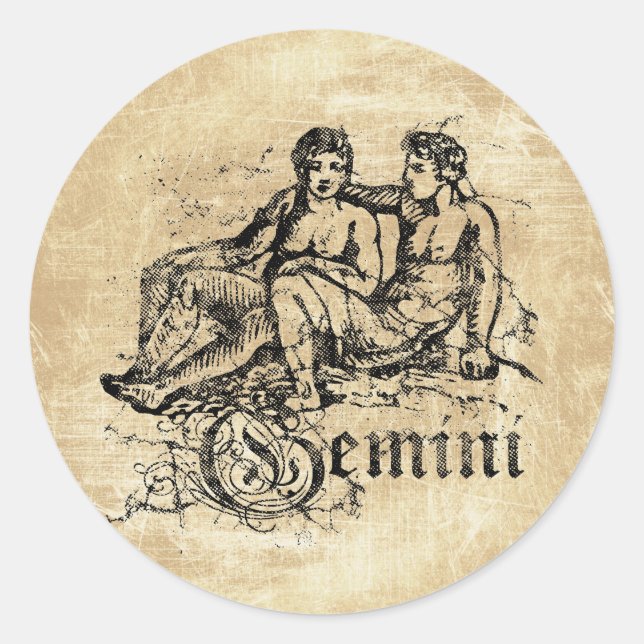 Vintage Zodiac Gemini Classic Round Sticker (Front)