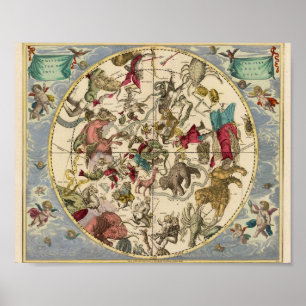 Vintage Zodiac Map Poster
