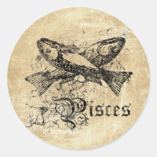 Vintage Zodiac Pisces Classic Round Sticker