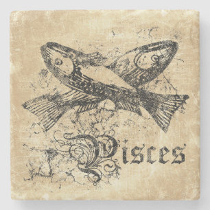 Vintage Zodiac Pisces Stone Coaster
