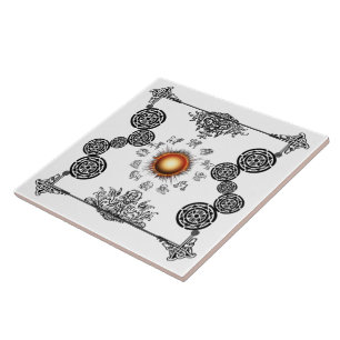 Vintage Zodiac Radiating Sun Art Deco Design Tile