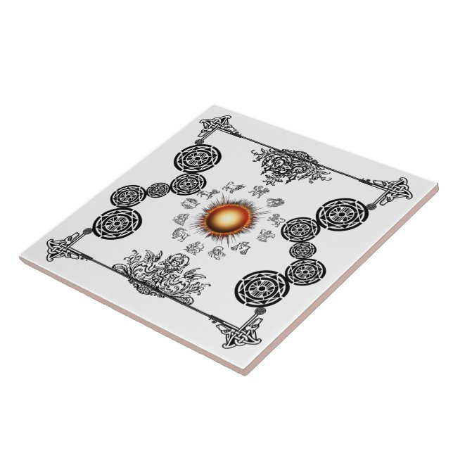 Vintage Zodiac Radiating Sun Art Deco Design Tile (Side)