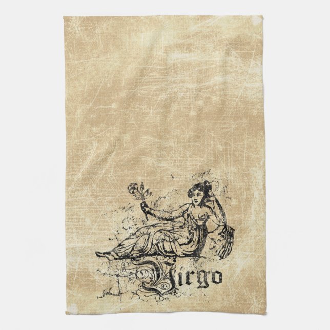 Vintage Zodiac Virgo Tea Towel (Vertical)