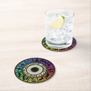Vintage Zodiac Wheel Round Paper Coaster