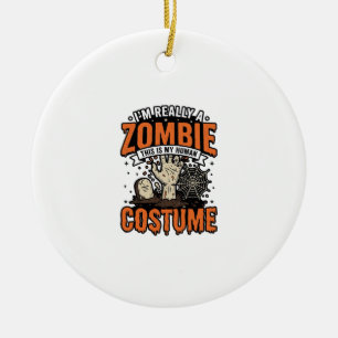 Vintage Zombie Costume Halloween Shirt Design_1 Ceramic Ornament