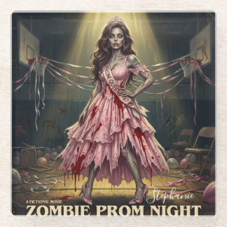 Vintage Zombie Prom Night Queen  Glass Coaster