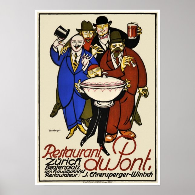 Vintage Zurich Restaurant Advertising Art Deco Poster (Front)